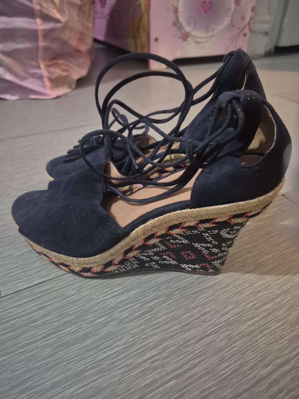 CAbi Navy Suede Lace-Up Espadrille Wedges